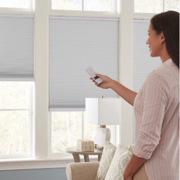 Allen + Roth Motorized Cellular Shade 23-in x 72-in WHITE Blackout - Picture 3 of 6